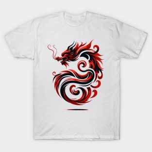 Red and Black Abstract Dragon Art T-Shirt